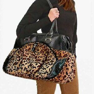 Travelon Manhattan Carpet Tote Bag Crocodile Faux Leather Leopard Animal Print